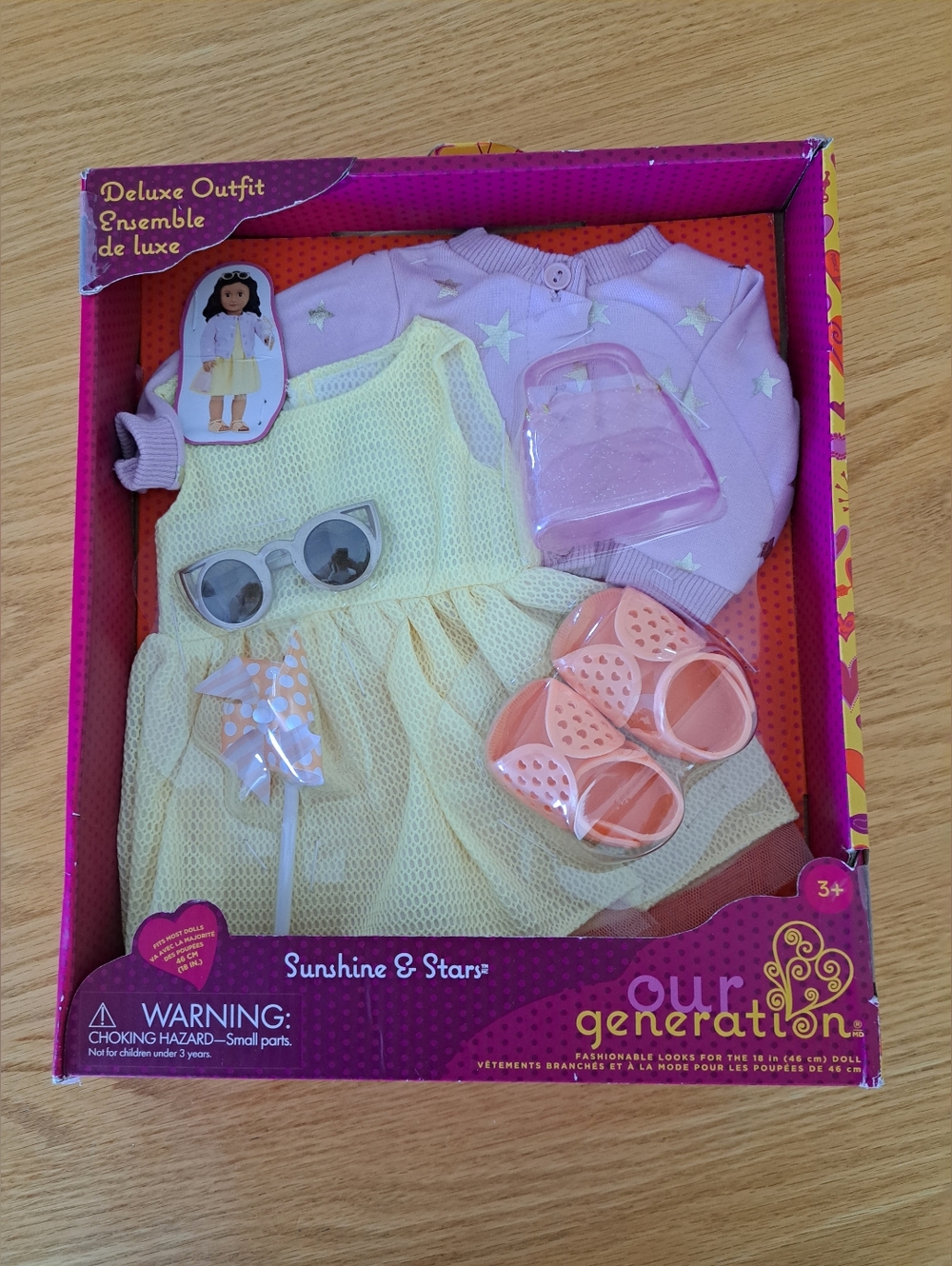 Our Generation Sunshine & Stars Yellow Dress and Pink Jacket Doll Outfit